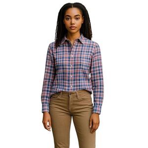 Set of Brand Name Khaki Colored Jeans and Lightweight Long Sleeve Plaid Shirt